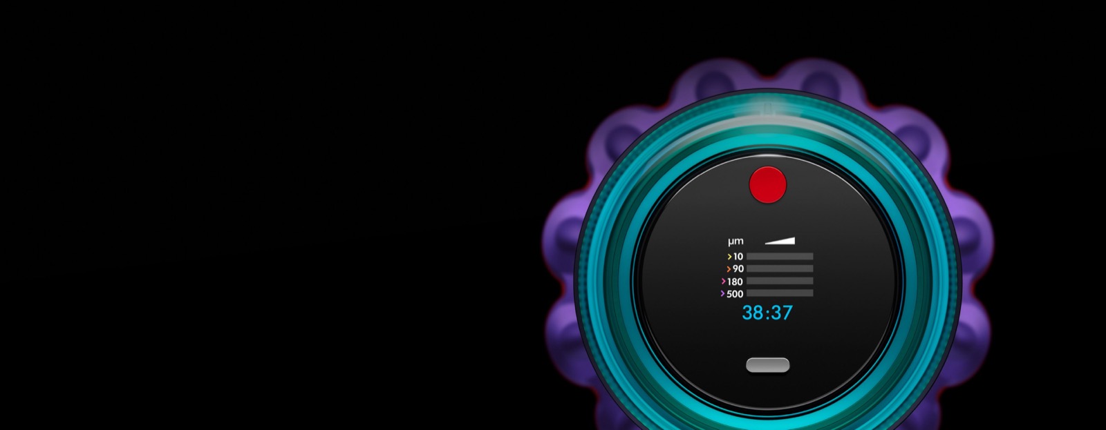 ЖК-экран Dyson Gen5detect™ Absolute с данными о частицах пыли и оставшемся времени работы